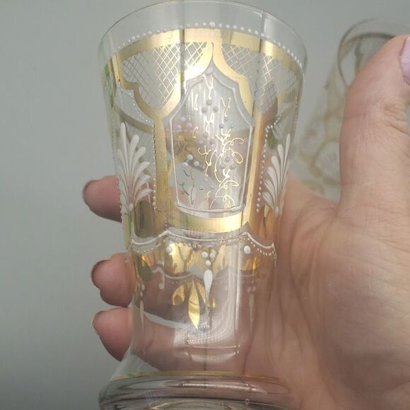 Vintage gold trimmed clear juice glasses set of two - Picture 3 of 10